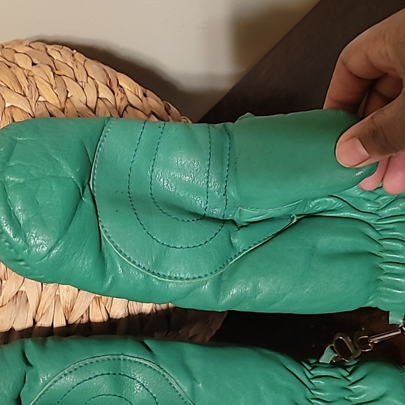 Men's Green Leather Grandoe Ski Mitts, Sz. M - Picture 4 of 7